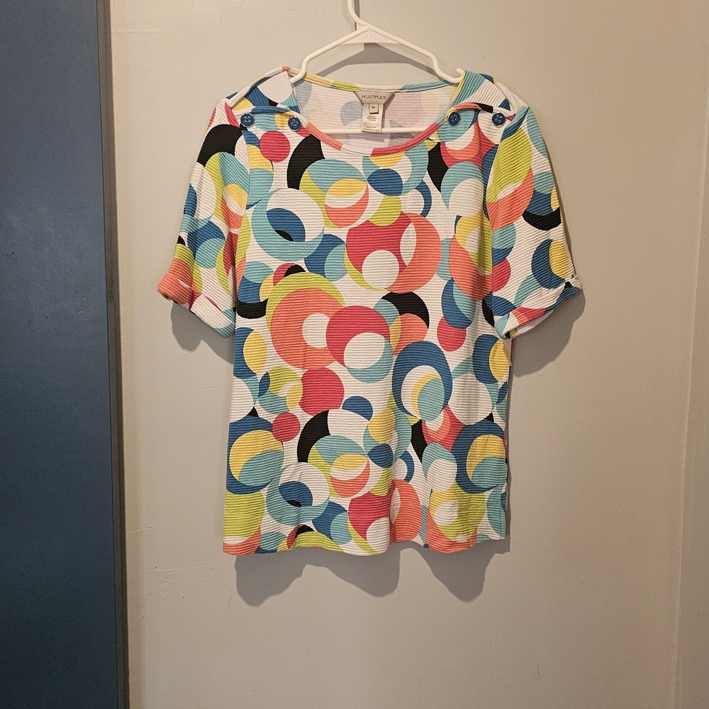 Multiples Multicolor Short Sleeve Top Size M